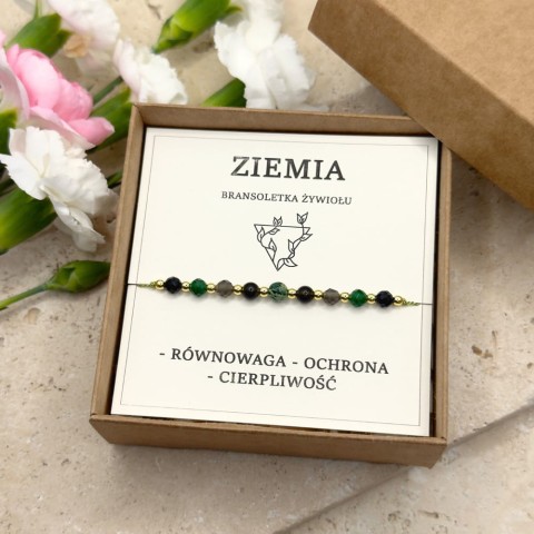 bransoletka żywiołu ziemi na sznurku z kamieni jaspis obsydian turmalin