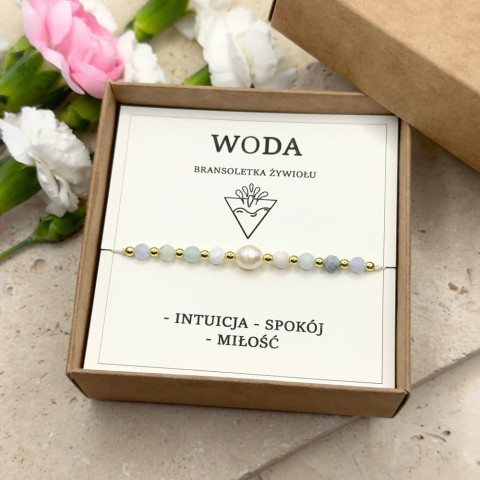bransoletka żywiołu wody na sznurku z perłą kamieniem księżycowym akwamarynem