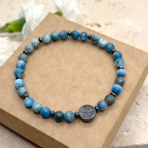 niebieska bransoletka męska z kamienia naturalnego apatytu i drzewa życia