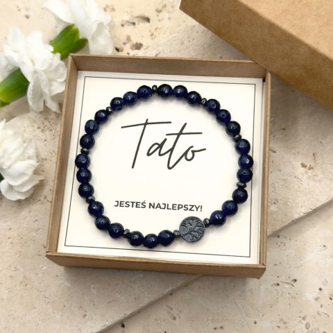 bransoletka męska na gumce z kamienia agatu z drzewem życia dla taty