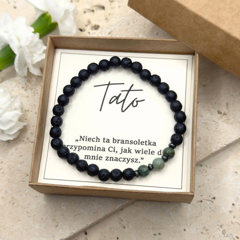 bransoletka męska z lawy wulkanicznej i agatu indyjskiego na gumce dla taty