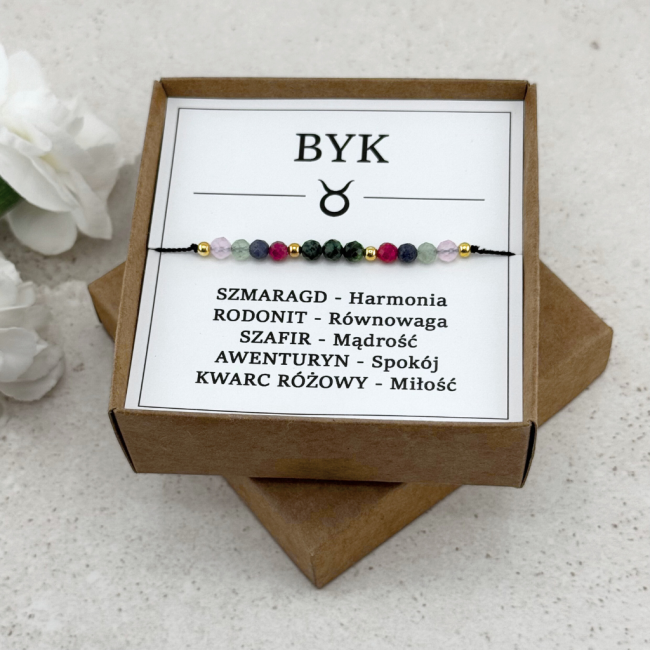 bransoletka zodiakalna dla byka na sznurku z kamieni naturalnych z szmaragdu szafiru
