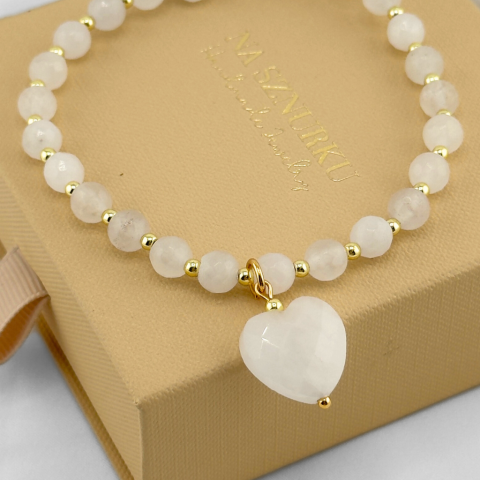 Naszyjnik damski z dużym sercem biały z kamieni naturalnych choker