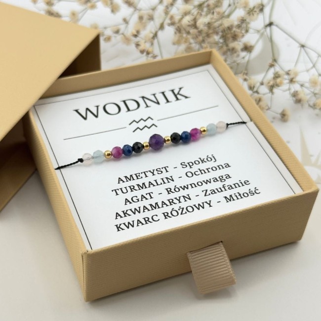 bransoletka dla znaku zodiaku wodnik z kamieni naturalnych na sznurku z ametystem