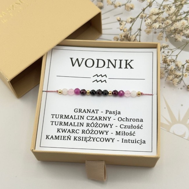 damska bransoletka zodiakalna dla byka na sznurku nylonowym z granatu turmaliny kamienia księżycowego
