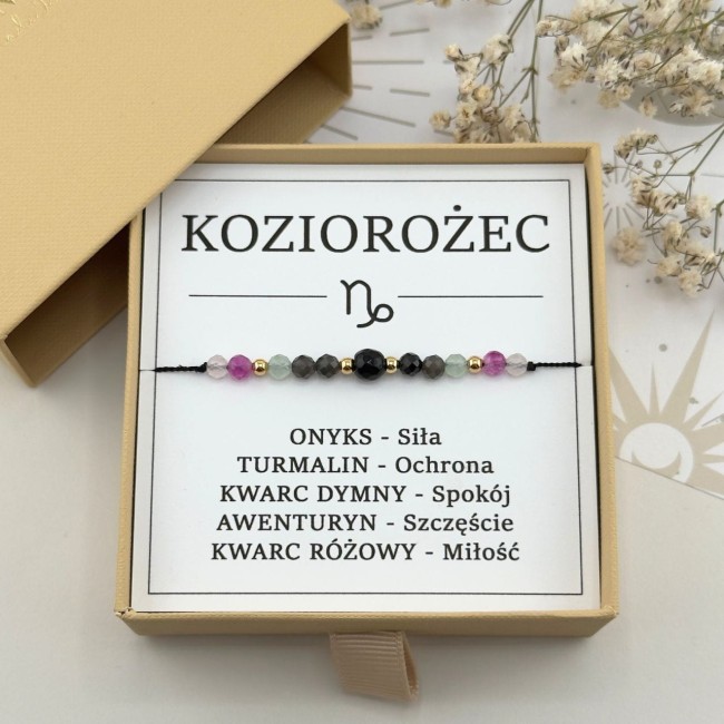 bransoletka zodiakalna dla koziorożca na sznurku z kamieni naturalnych z wiązaniem makramy