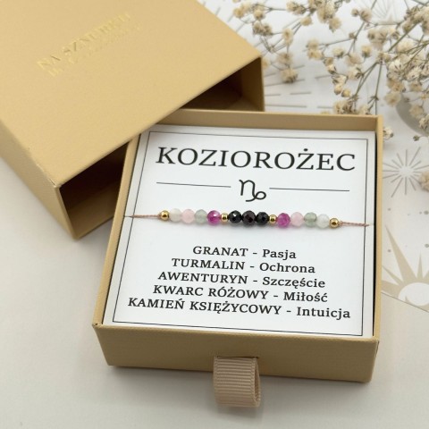 bransoletka zodiakalna dla koziorożca na sznurku z kamieni naturalnych z granatem