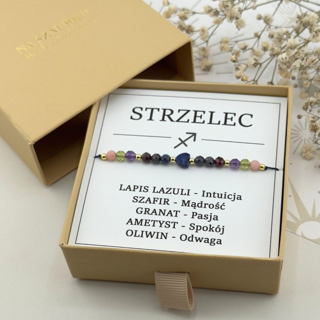 bransoletka zodiakalna dla strzelca w pudełku prezentowym dla dziewczyny