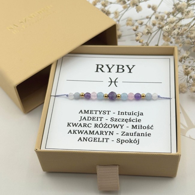 bransoletka dla znaku zodiaku ryby z kamieni naturalnych ametyst kwarc angelit