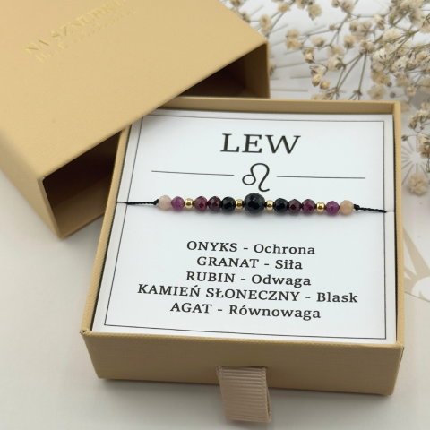 bransoletka zodiakalna dla lwa na sznurku nylonowym z kamieni naturalnych damska