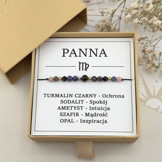 bransoletka zodiakalna dla panny na sznurku z kamieni naturalnych szafirem turmalinem