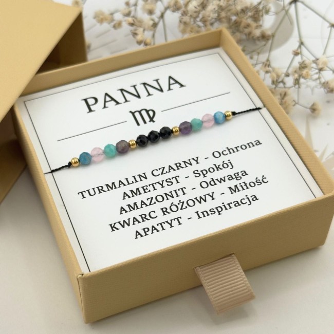 bransoletka talizman dla znaku zodiaku panna z kamieni naturalnych turmalin ametyst