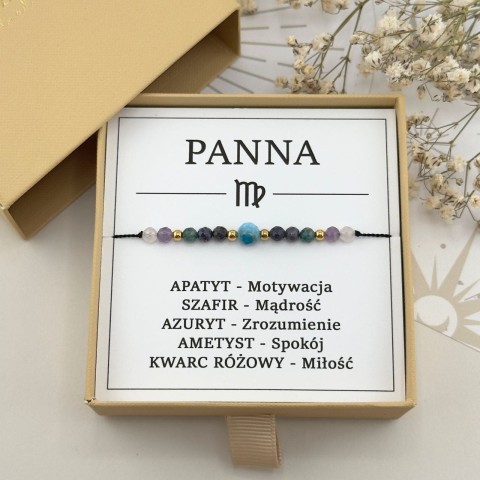 bransoletka zodiakalna dla panny na sznurku z kamieni naturalnych z apatytem