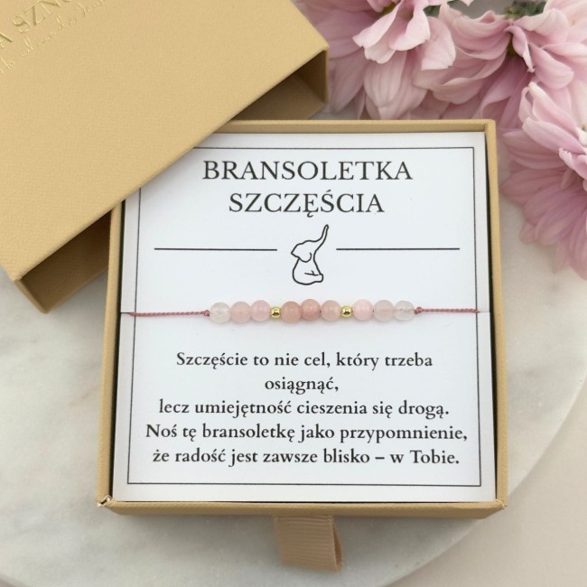 różowa bransoletka szczęścia na sznurku z kamienia kwarcu różowego
