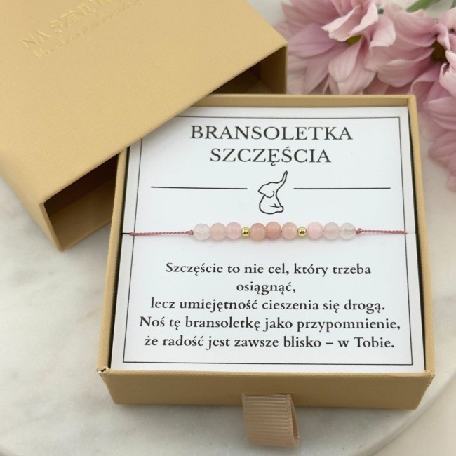 bransoletka talizman na szczęście na sznurku z kamienia kwarc różowy