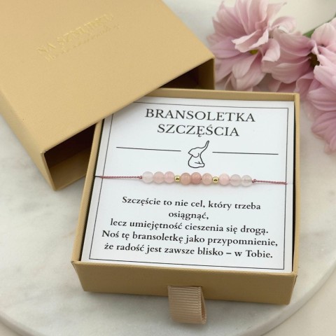 bransoletka szczęścia na sznurku z kamienia naturalnego kwarcu różowego