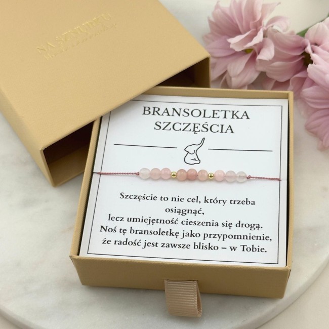 bransoletka szczęścia na sznurku z kamienia naturalnego kwarcu różowego