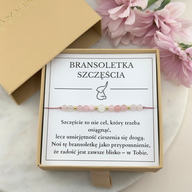 bransoletka szczęścia na sznurku z kamieni naturalnych kwarc różowy jadeit