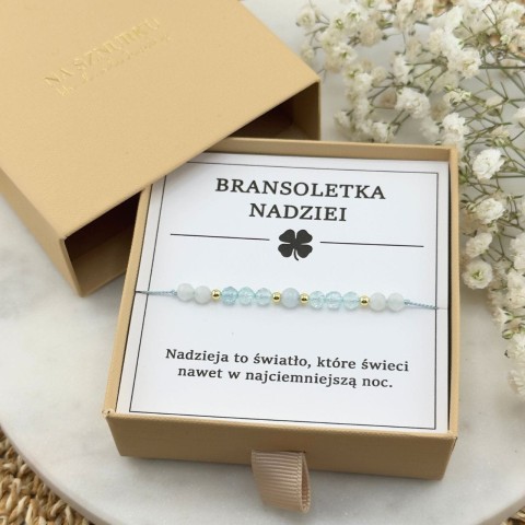 damska bransoletka z intencją nadziei na sznurku z akwamarynu topazu