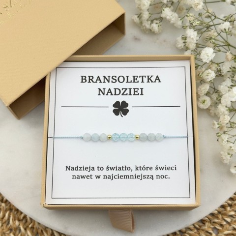 bransoletka nadziei na sznurku z kamieni naturalnych topaz akwamaryn błękitna