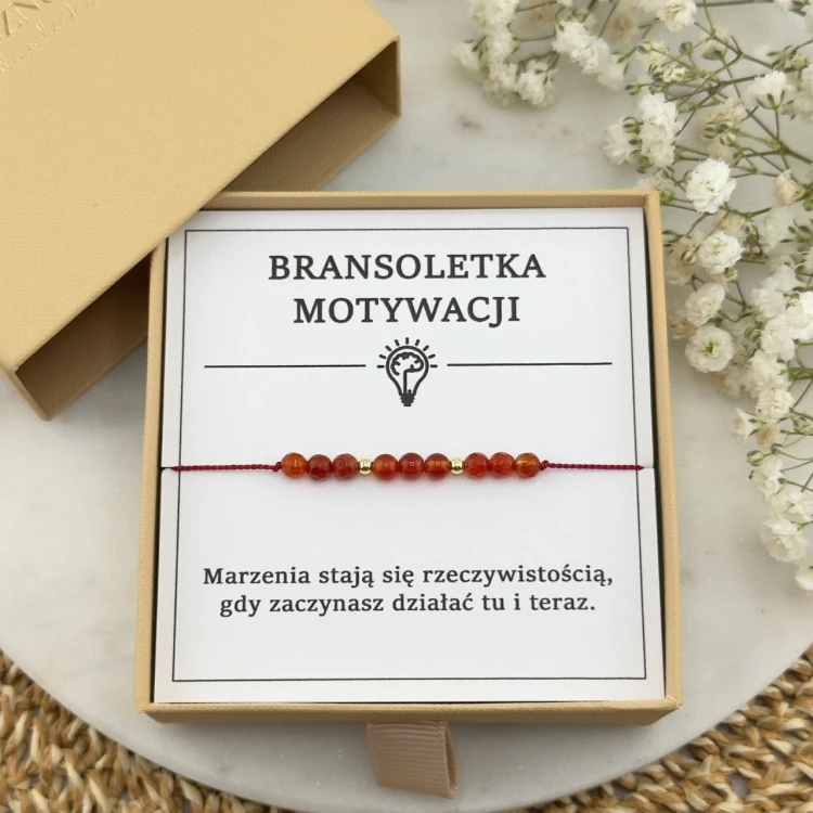 czerwona bransoletka motywacji na sznurku z kamienia naturalnego karneol