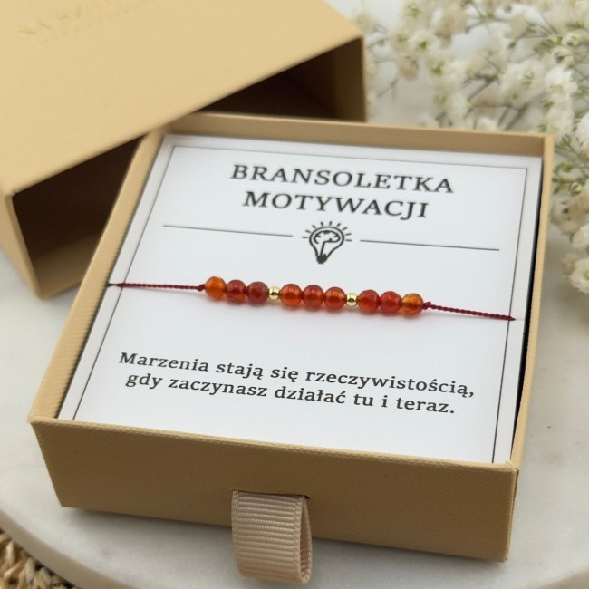 bransoletka talizman na motywację na sznurku z kamienia karneolu