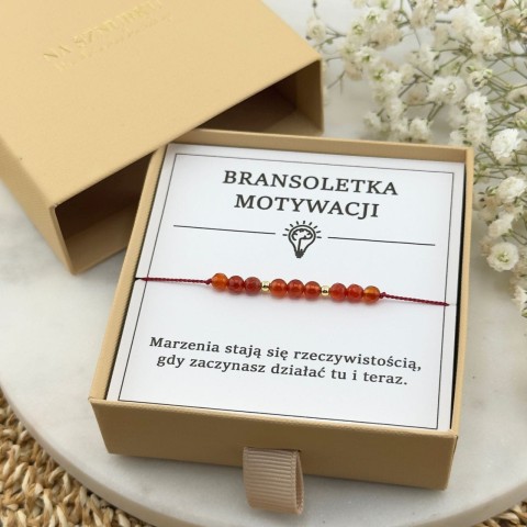 bransoletka motywacji na sznurku z kamienia naturalnego karneolu