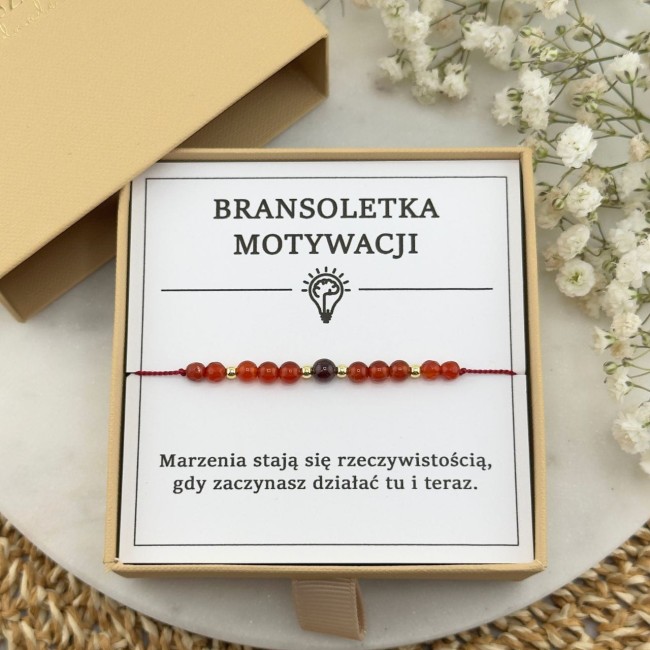 bransoletka motywacji na sznurku z kamienia granatu karneolu
