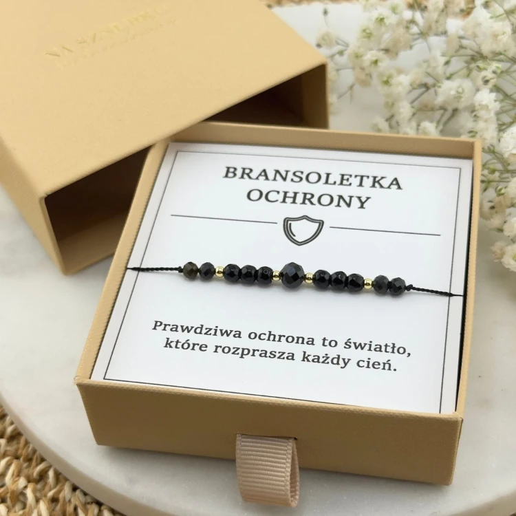 bransoletka talizman ochronny na sznurku z kamieni naturalnych turmalin