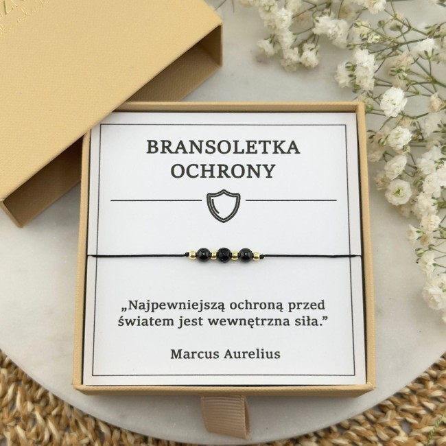 bransoletka delikatna damska z intencją ochrony z turmalinem na sznurku