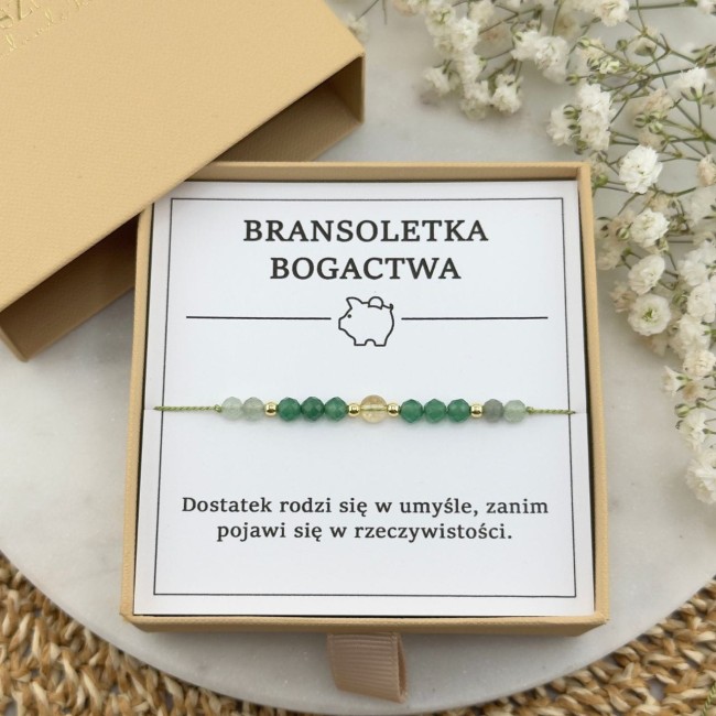 zielona bransoletka bogactwa na sznurku z kamieni cytrynu awenturynu jadeitu