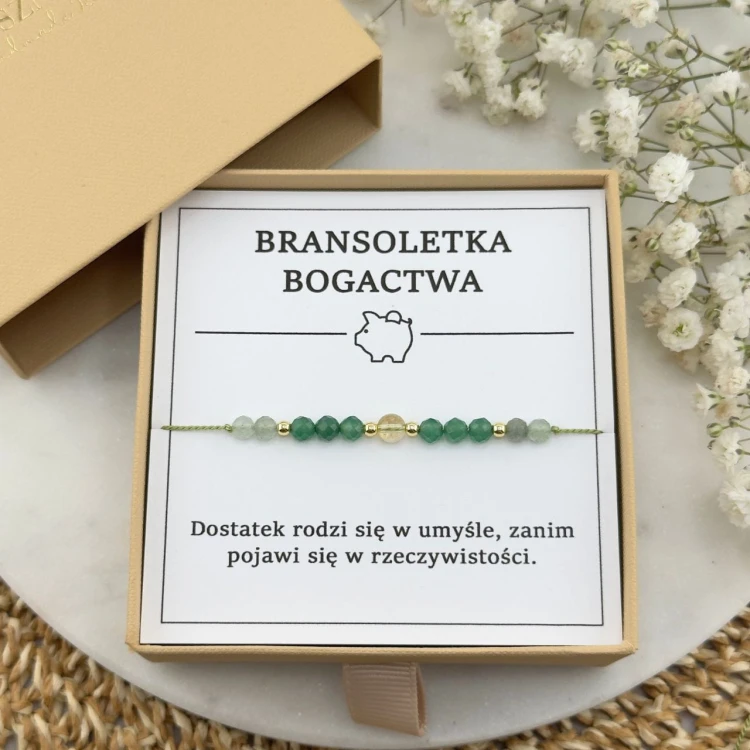 zielona bransoletka bogactwa na sznurku z kamieni cytrynu awenturynu jadeitu