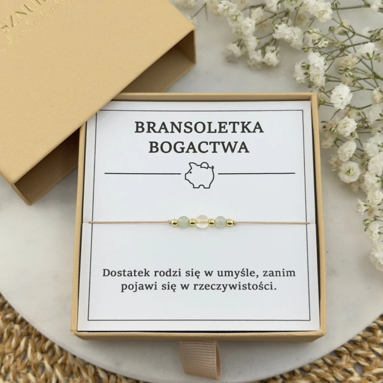 bransoletka minimalistyczna na sznurku z kamieni naturalnych przynoszących bogactwo