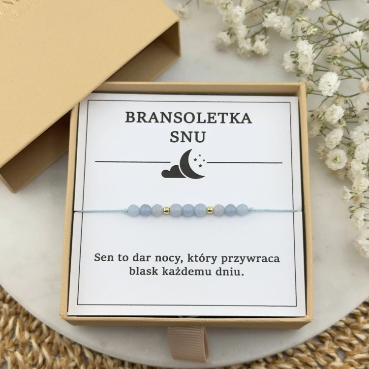 bransoletka snu na sznurku z kamienia naturalnego angelitu