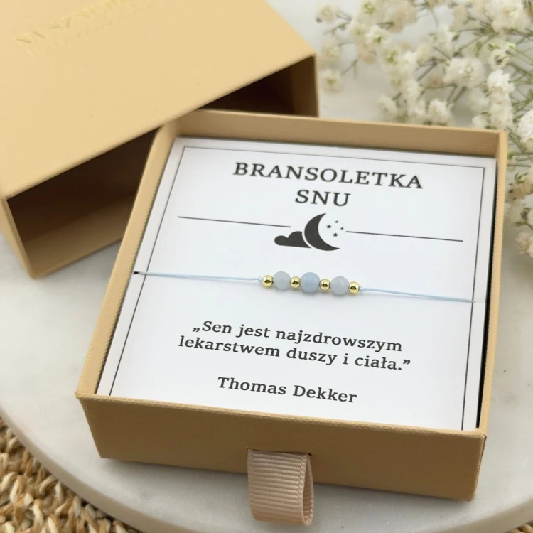 jasnoniebieska bransoletka na sznurku na sen z kamienia naturalnego angelit
