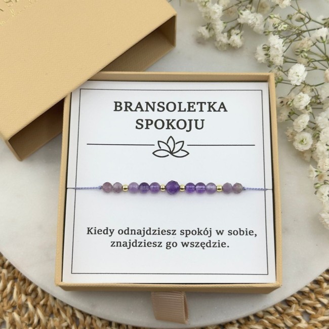 fioletowa bransoletka spokoju na sznurku z kamienia naturalnego ametystu