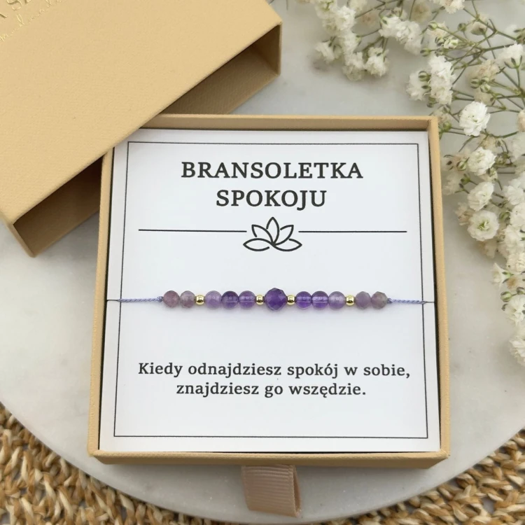 fioletowa bransoletka spokoju na sznurku z kamienia naturalnego ametystu