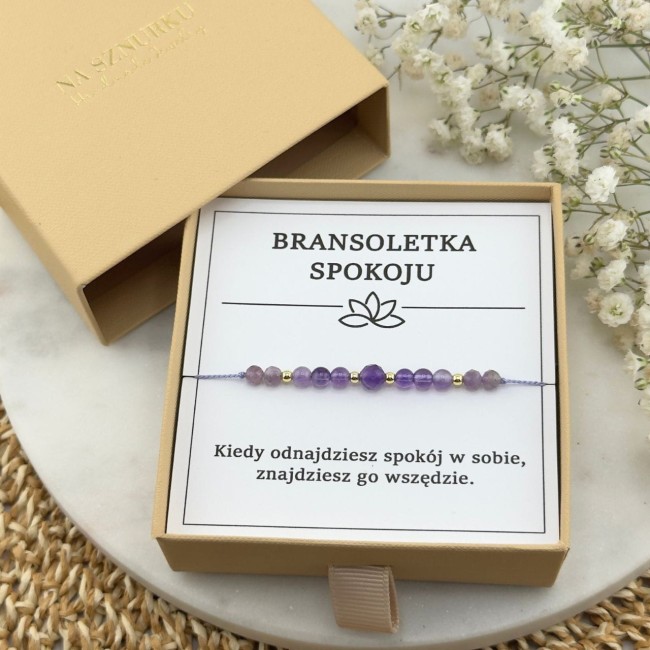 bransoletka spokoju na sznurku z kamienia naturalnego ametystu