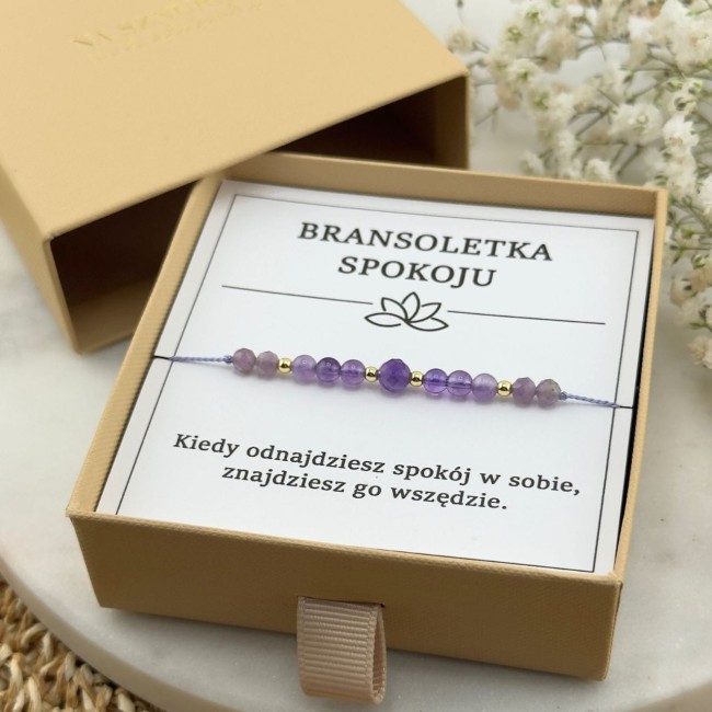 bransoletka talizman na spokój na sznurku z kamienia naturalnego ametyst