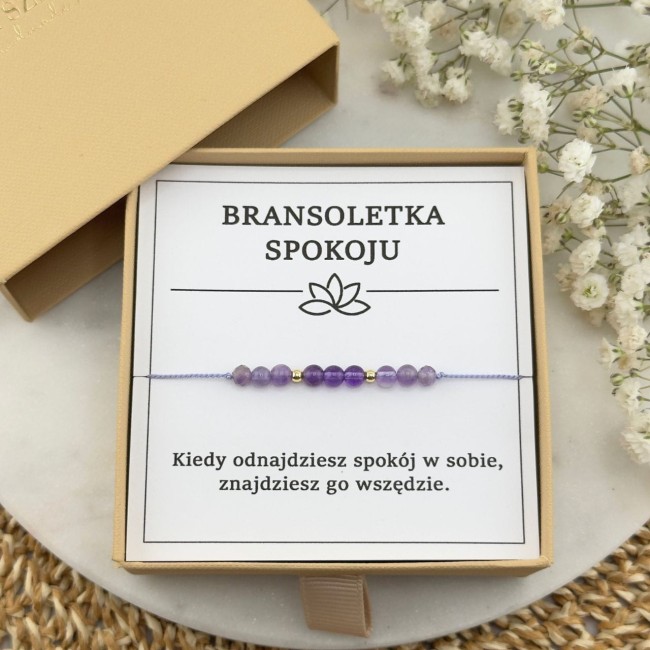 bransoletka spokoju na sznurku z kamieni naturalnych damska fioletowa z ametystu