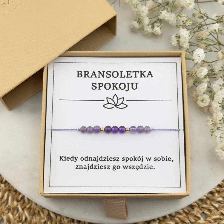 bransoletka spokoju na sznurku z kamieni naturalnych damska fioletowa z ametystu