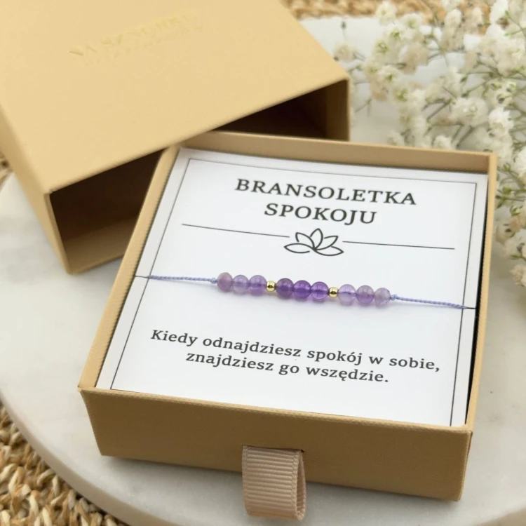 bransoletka talizman spokoju na sznurku z kamienia naturalnego ametystu
