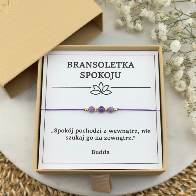 bransoletka spokoju z ametystem na sznurku damska fioletowa