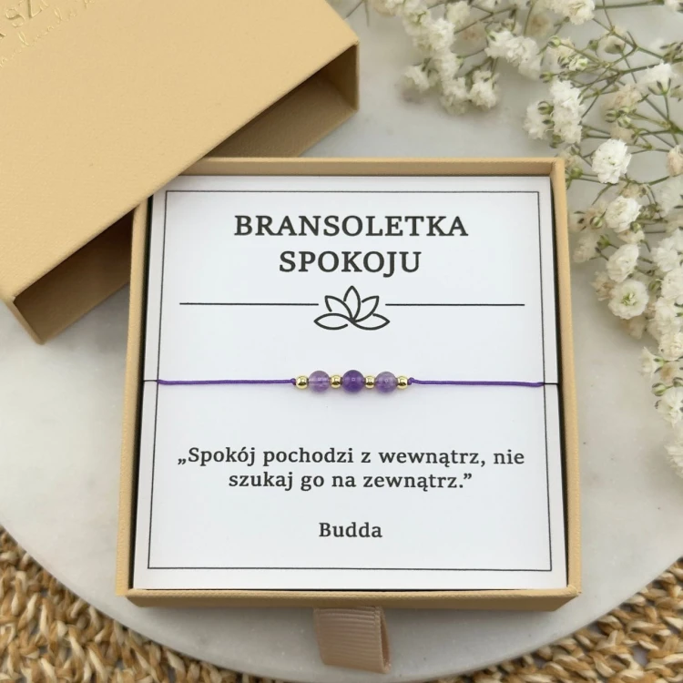 bransoletka spokoju z ametystem na sznurku damska fioletowa