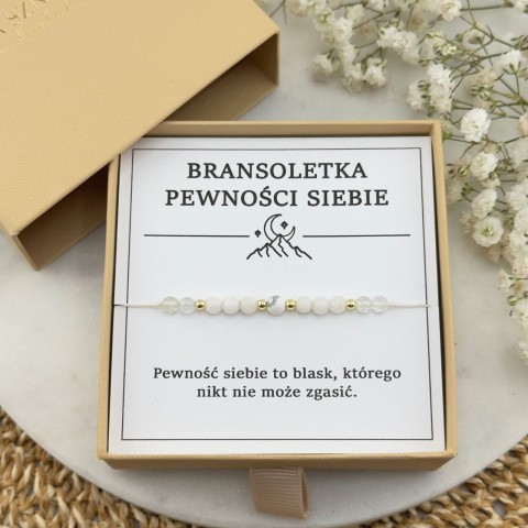 damska bransoletka na sznurku z kamieni naturalnych biała kamień księżycowy