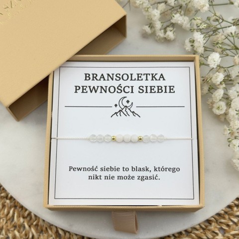 bransoletka pewności siebie na sznurku z kamieni naturalnych biała kremowa
