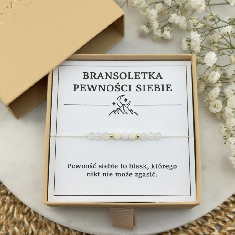 bransoletka pewności siebie na sznurku z kamieni naturalnych biała kremowa