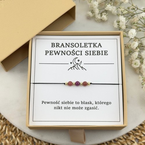 bransoletka pewności siebie na sznurku czarnym z rubinem kamienie