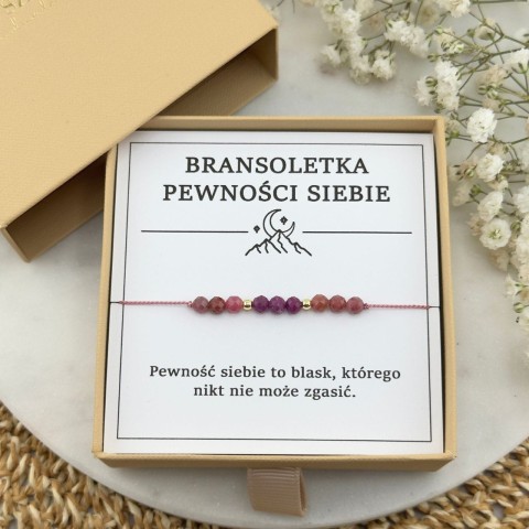 bransoletka pewności siebie na sznurku z kamieni rubin rodonit