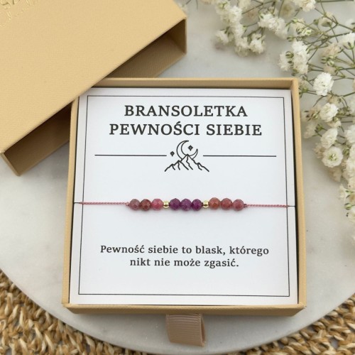 bransoletka pewności siebie na sznurku z kamieni rubin rodonit